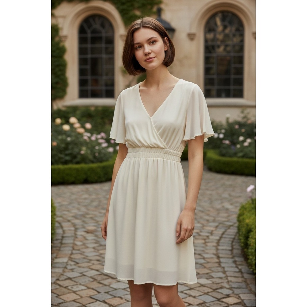 James Perse Ivory Tencel Smocked Waist Mini Dress 1 Quiet Luxury USA Minimalist